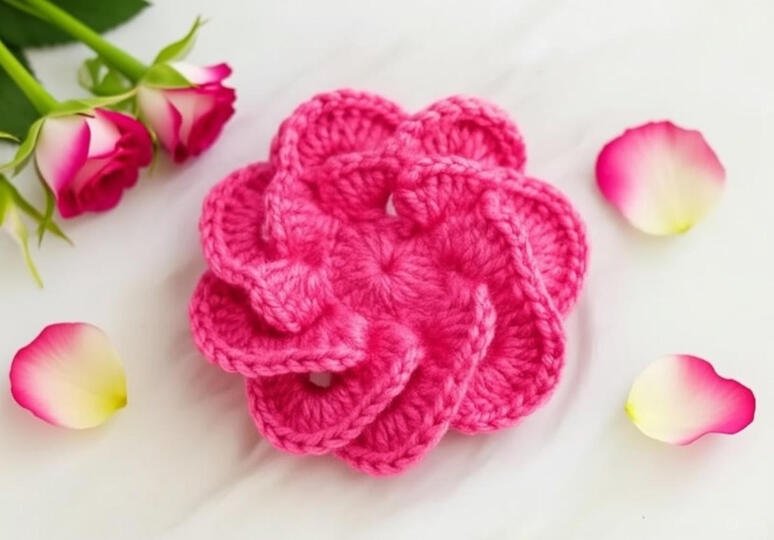 3D Crochet Flower – Rose Brooch Tutorial PDF + Video Tutorial English Only