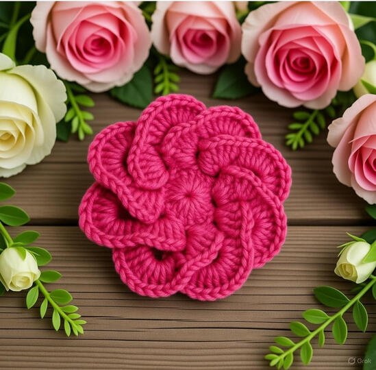 Häkelblume 3D – Rosenbrosche Tutorial PDF (einfach, Schritt-für-Schritt)