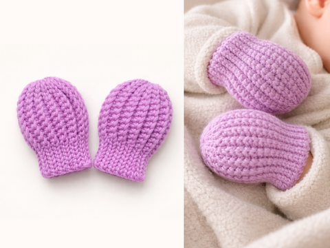 Crochet baby mittens pattern, warm thumbless winter mittens newborn baby