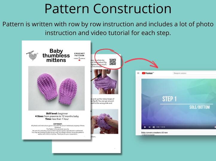 Crochet baby mittens pattern, warm thumbless winter mittens newborn baby