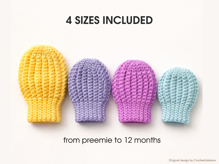 Crochet baby mittens pattern, warm thumbless winter mittens newborn baby