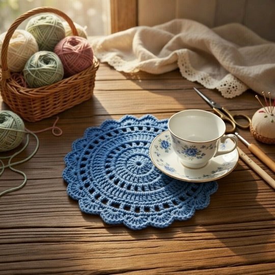 Silk Crochet Coaster Pattern PDF + Video – Elegant Round Motif
