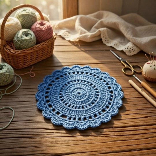 Silk Crochet Coaster Pattern PDF + Video – Elegant Round Motif