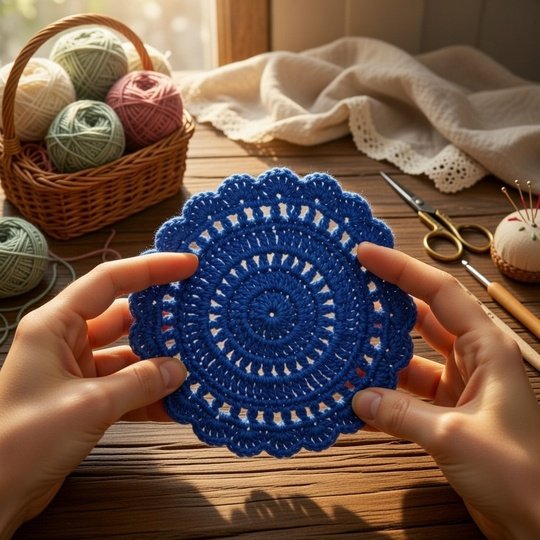 Silk Crochet Coaster Pattern PDF + Video – Elegant Round Motif