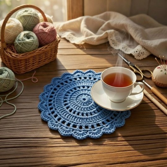 Silk Crochet Coaster Pattern PDF + Video – Elegant Round Motif