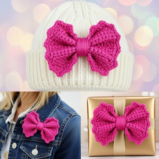 Crochet Bow Pattern PDF with Photo Tutorial & Video Tutorial