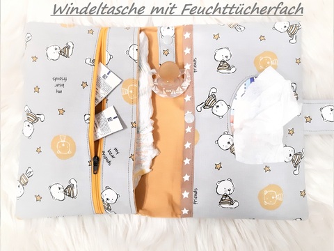Windeltasche mit Feuchttücherfach Nähanleitung in deutsch und englisch