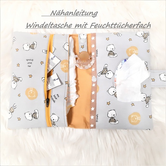 Windeltasche mit Feuchttücherfach Nähanleitung in deutsch und englisch