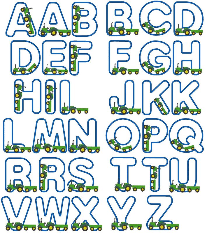 Stickdatei - Traktor Buchstaben Alphabet 10cm 13cm inkl. kleine Buchstaben