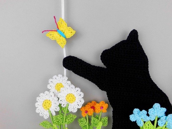 Kleine, dicke Katze - Hängedeko für Türen & Wände - einfach aus Wollresten