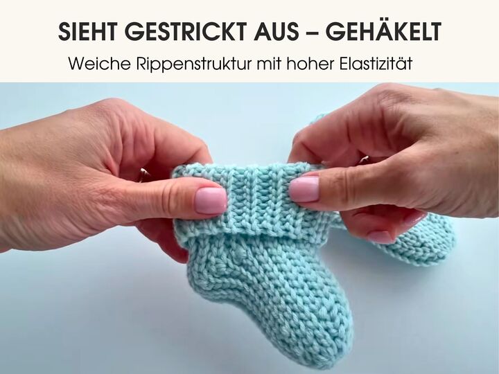Häkelanleitung Babysocken – Rippenstruktur – 3 Größen