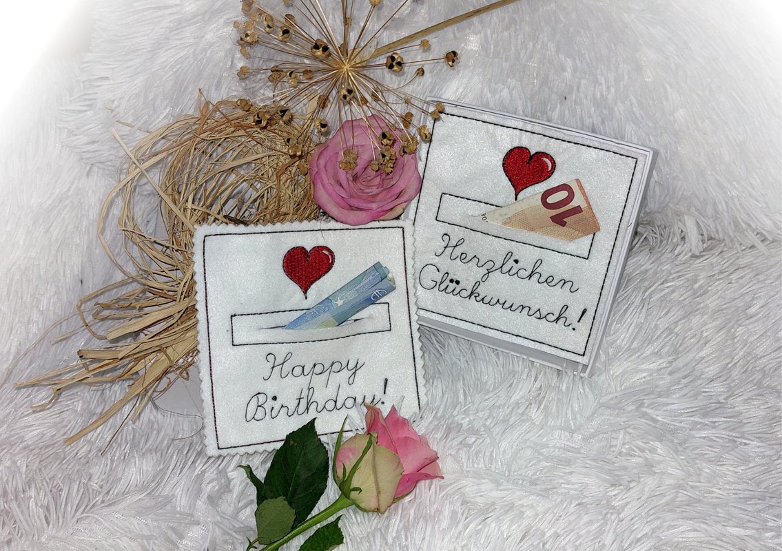 Stickdatei Geburtstag, Geldgeschenk, Gutschein, Geschenkbox, Geschenkkarte