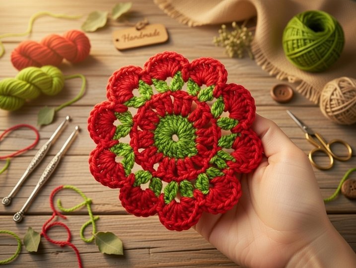 Crochet Round Coaster Pattern • Granny Motif PDF + Video Tutorial