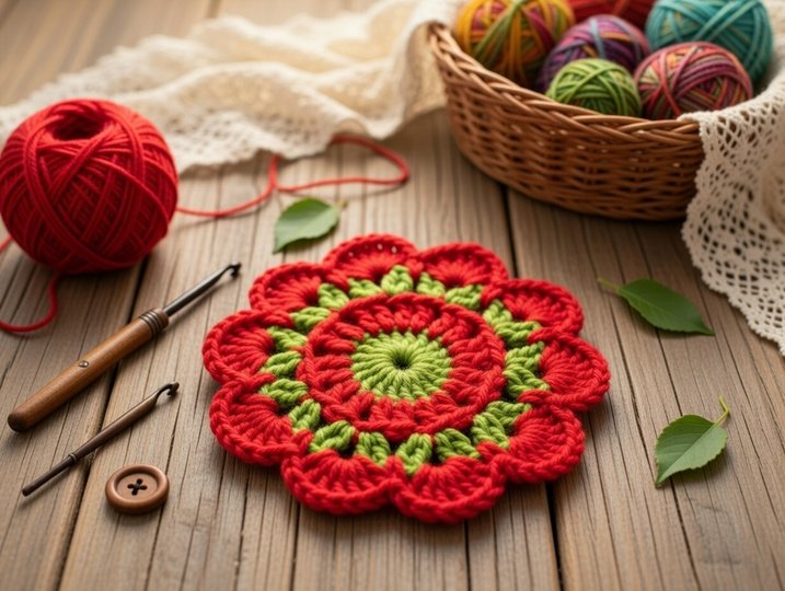 Crochet Round Coaster Pattern • Granny Motif PDF + Video Tutorial