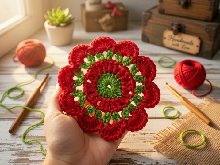 Häkelanleitung runder Granny Coaster • PDF + Video Tutorial