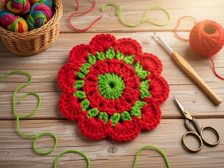 Häkelanleitung runder Granny Coaster • PDF + Video Tutorial