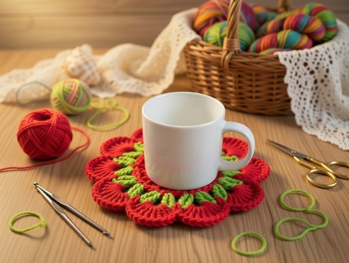 Häkelanleitung runder Granny Coaster • PDF + Video Tutorial