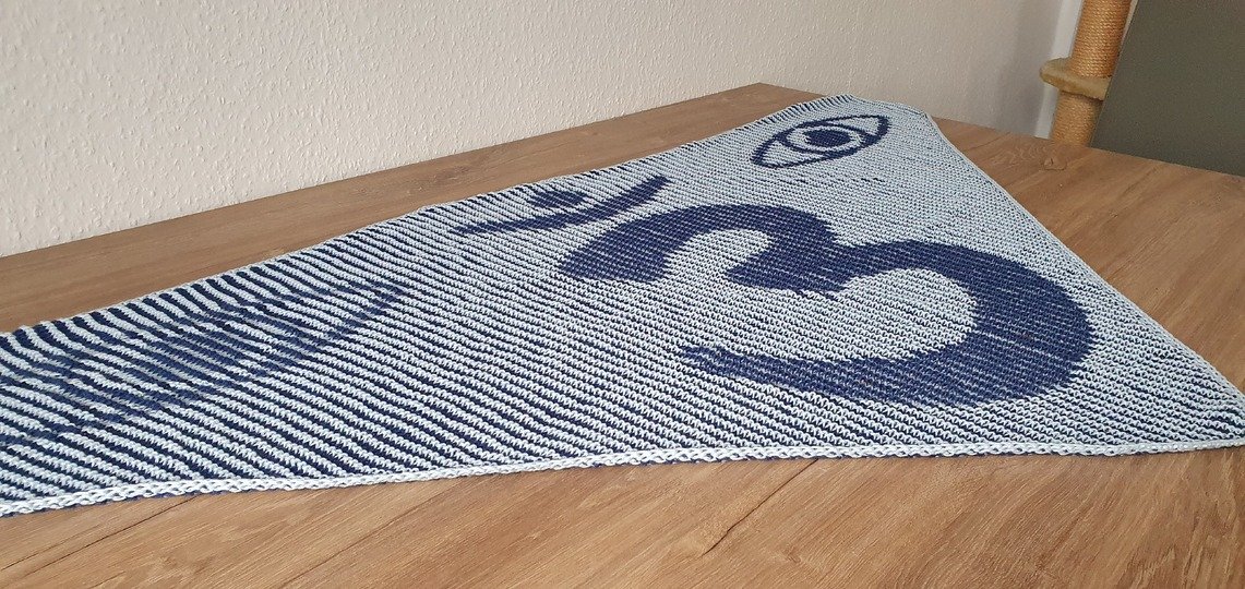 Drittes Auge, Schattenstricken, Illusionsstricken, Motivtuch