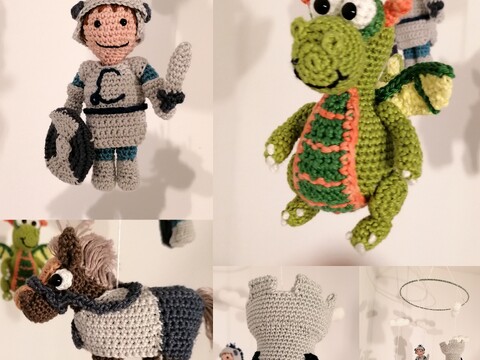 Babymobile häkeln – Ritterburg mit Ritter, Pferd und Drache (DE & EN)