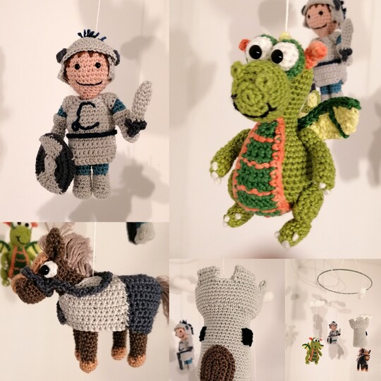 Crochet a Baby Mobile – Castle with Knight, Horse and Dragon (EN & DE)