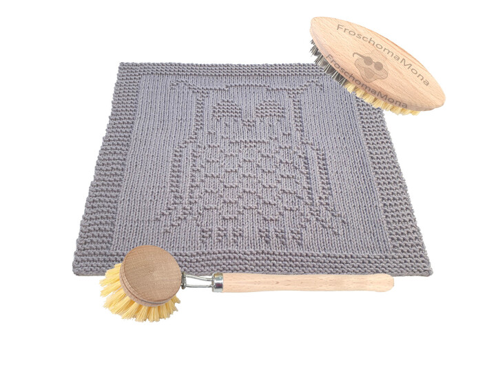 Strickmotiv „ Eule schläft “ für Deckchen Spültuch Waschlappen Anleitung