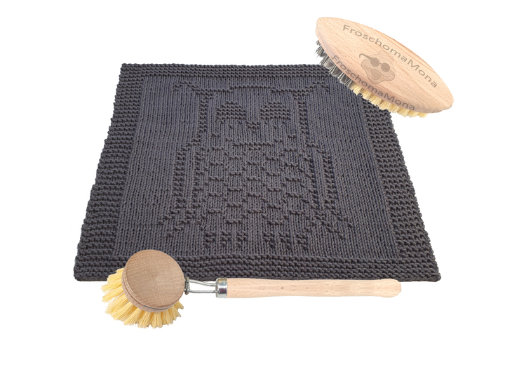 Strickmotiv „ Eule schläft “ für Deckchen Spültuch Waschlappen Anleitung