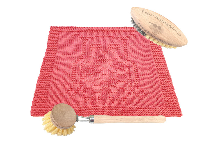 Strickmotiv „ Eule schläft “ für Deckchen Spültuch Waschlappen Anleitung