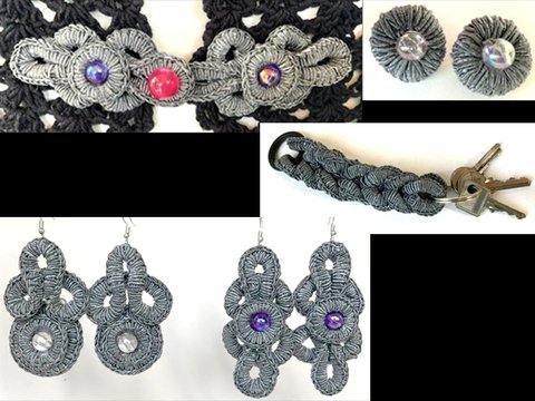 Posamenten SET:  Ohrringe, Verschlüsse, Knöpfe, Schlüsselanhänge