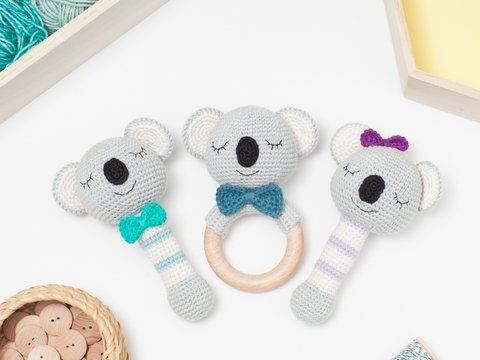 Häkelanleitung Koala Babyrassel, amigurumi koala rassel