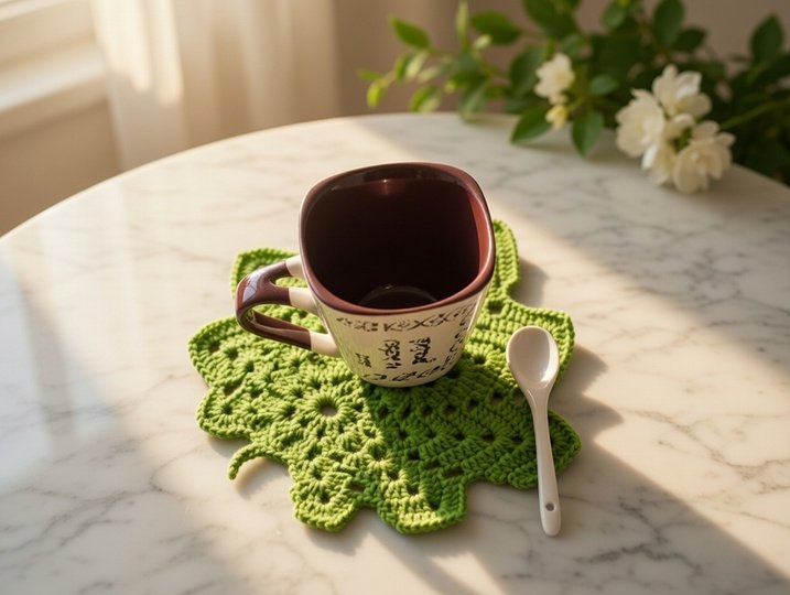 Crochet Leaf Coaster Pattern PDF with Video Tutorial