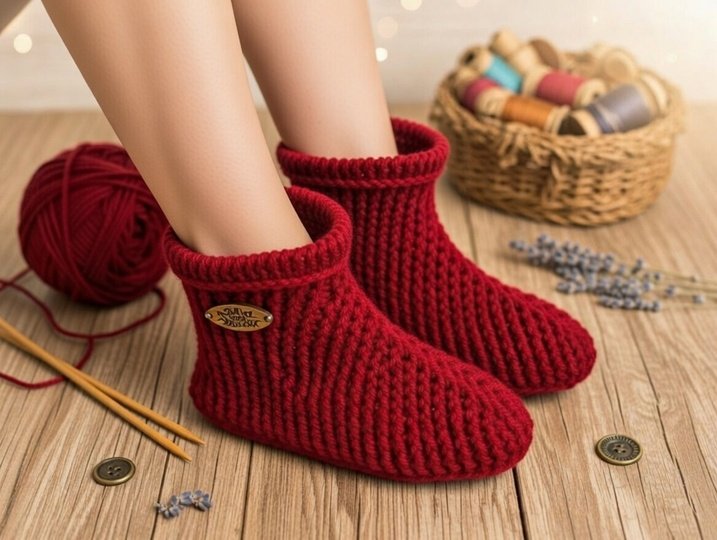 Häkelanleitung Hausschuh-Stiefel • Damen PDF + Video Tutorial