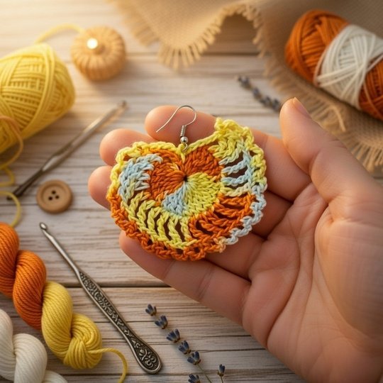 Crochet Heart Earrings Pattern – PDF + English Video Tutorial
