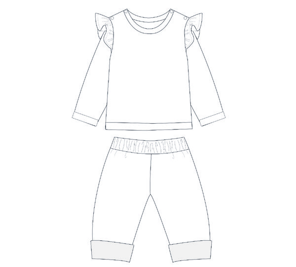 Sewing Pattern Set: “Sophie” Sweatshirt & “Fiocco” Reversible Pants (0M–4Y)