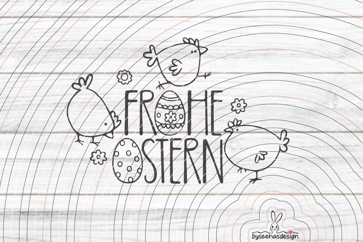 Kontur-Plottermotiv Frohe Ostern mit Küken und Ostereiern