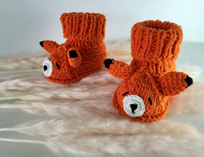 Strickanleitung Babyschühchen Fuchs