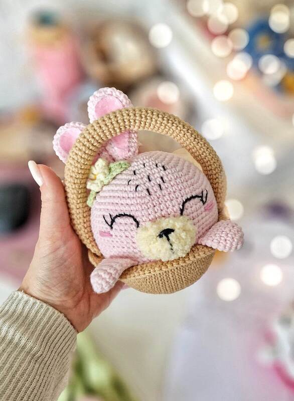 Crochet bunny rabbit in the basket