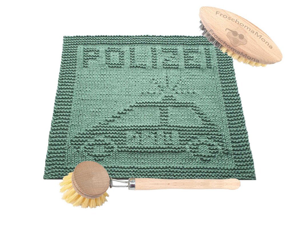 Strickmotiv „ Polizeiauto 110 “ Deckchen Spüllappen Schnuffeltuch Anleitung