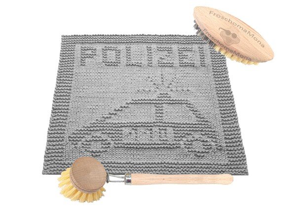 Strickmotiv „ Polizeiauto 110 “ Deckchen Spüllappen Schnuffeltuch Anleitung