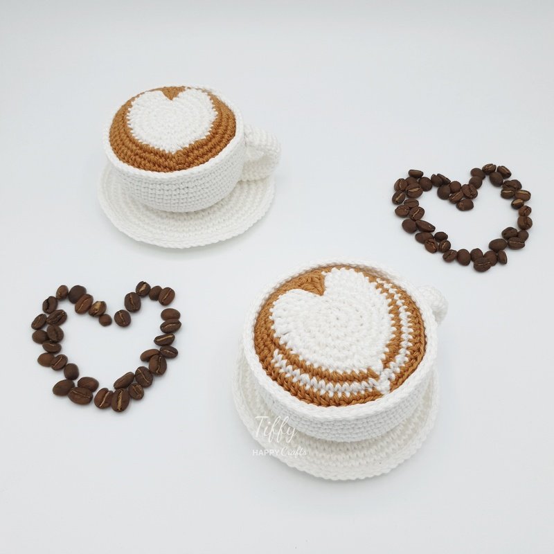 Mug Of Cappuccino With Latte Art Heart (2 Types) Crochet Pattern PDF