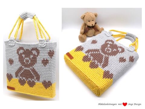 Häkeltasche mit Bärchen und Herzen