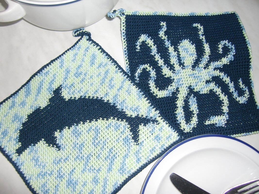 Tutorial doubleface potholders „sea motifs 5“
