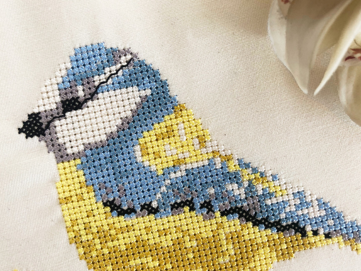 Stickvorlage: Blaumeise sticken im Kreuzstich