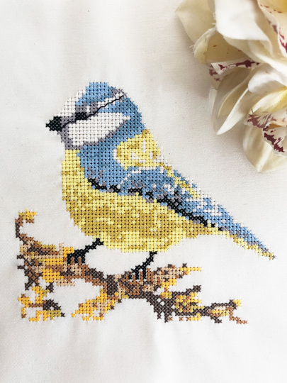 Stickvorlage: Blaumeise sticken im Kreuzstich