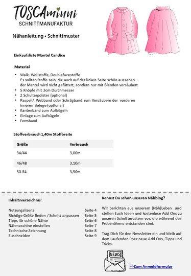 Coat Candice size 34-54 pattern + sewing instructions