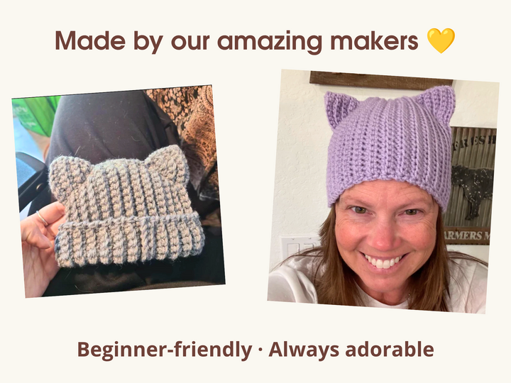 Crochet baby cat ear hat pattern PDF, Ribbed beanie, newborn to 24 months