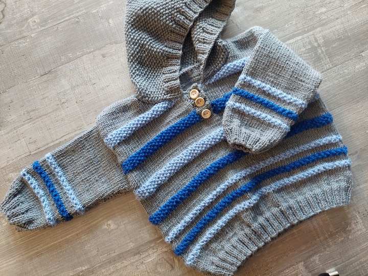 Strickanleitung Baby Hoodie mit Streifen Größe 86/92!
