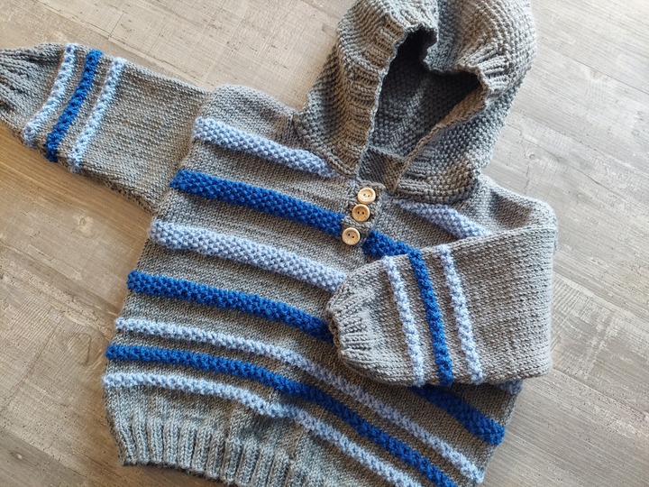 Strickanleitung Baby Hoodie mit Streifen Größe 86/92!
