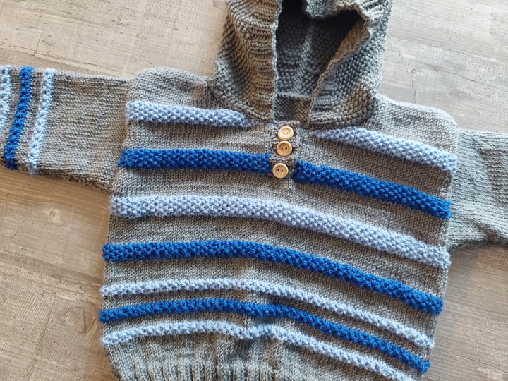 Strickanleitung Baby Hoodie mit Streifen Größe 86/92!