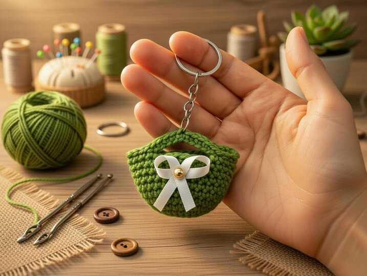 Crochet Bag Keychain Pattern – Mini Purse Charm PDF + Video