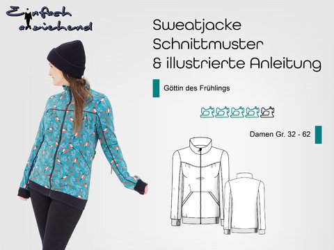 Schnittmuster Sweatjacke Göttin des Frühlings Gr. 32 - 62